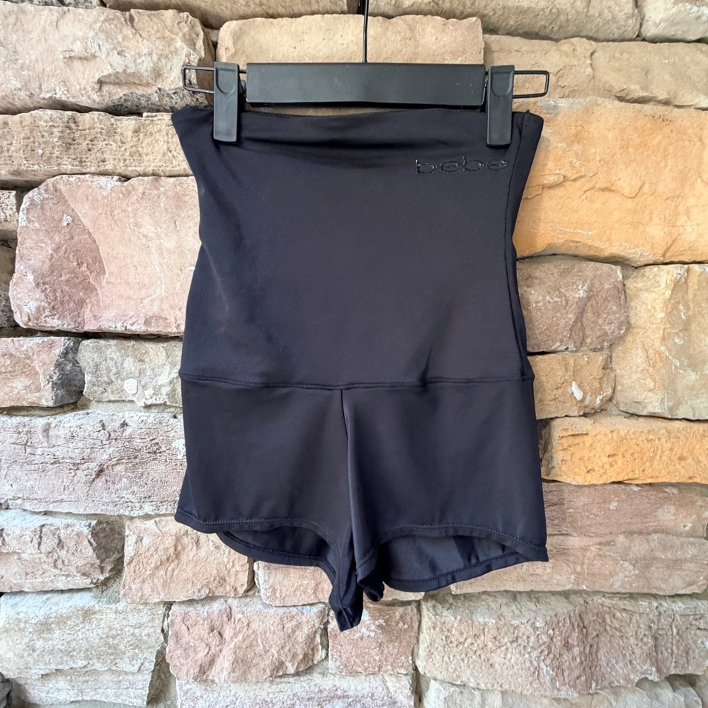 Bebe Womens Small Shapewear Shorts High Waist Black Logo Stretch Body Shaper